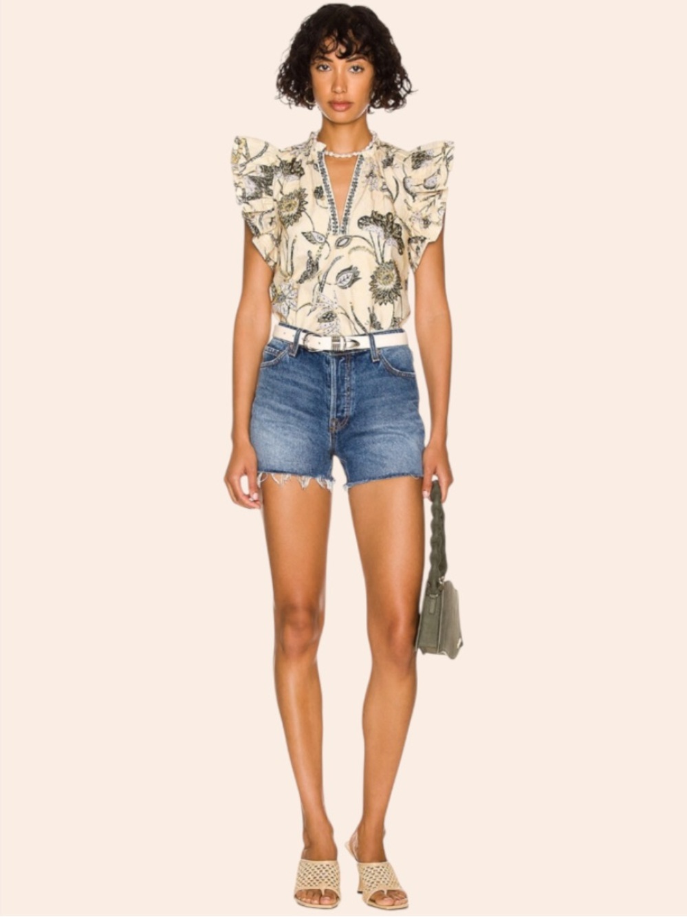 Ulla Johnson Elena Top Lemonbalm Floral Cotton Ruffle Blouse Size 4